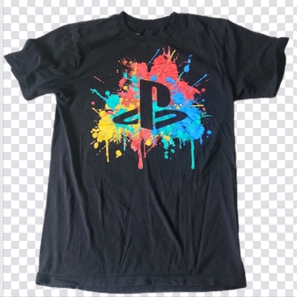 PlayStation Y2K Paint Splatter Logo Tee Black Gamer Indie Sleaze Shirt